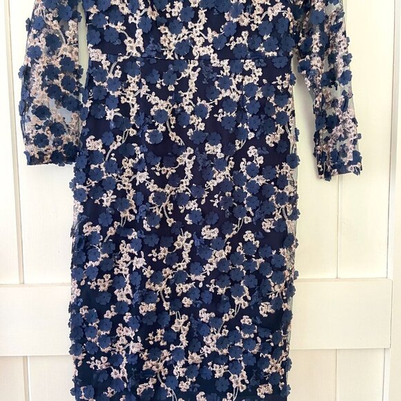NWOT Xscape Blue Floral Applique Embroidered Formal Cocktail Dress Size 8 - Picture 6 of 13